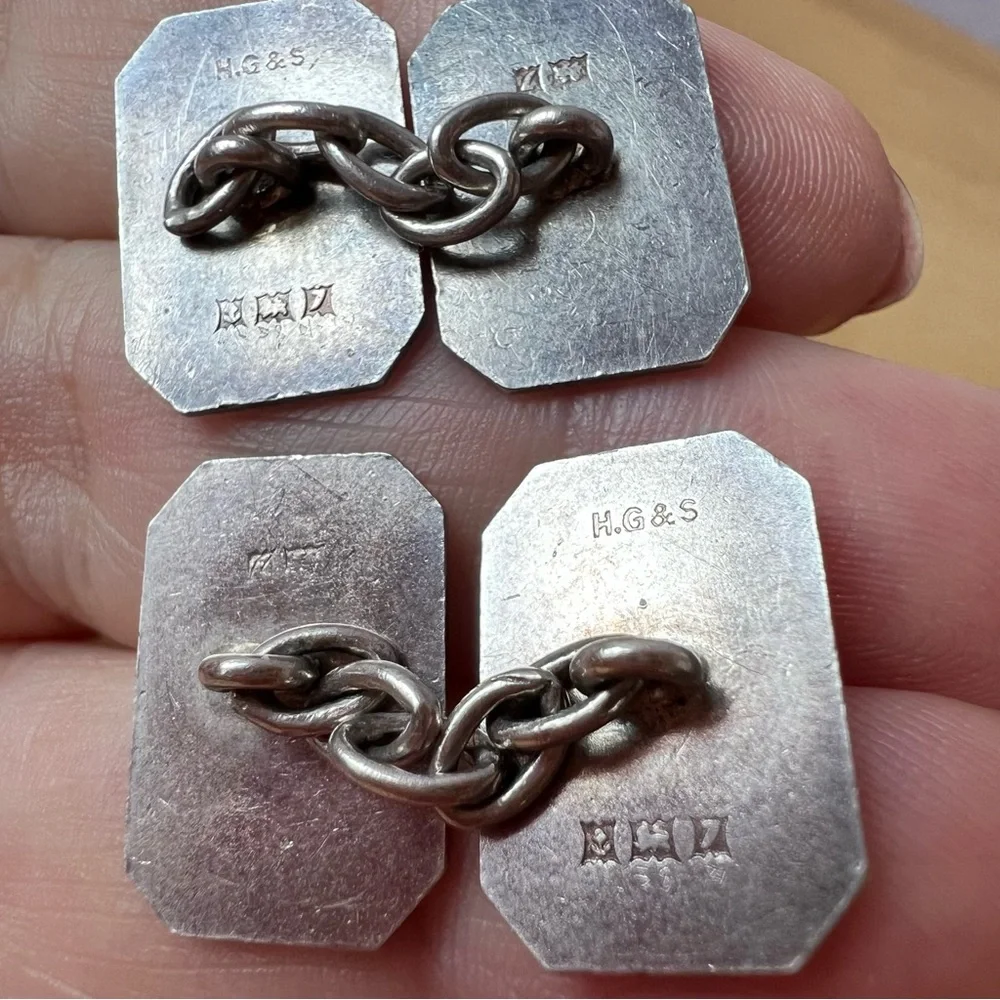 HENRY GRIFFITH & SONS ANTIQUE ENGLISH STERLING SILVER CUFFLINKS HALLMARKED